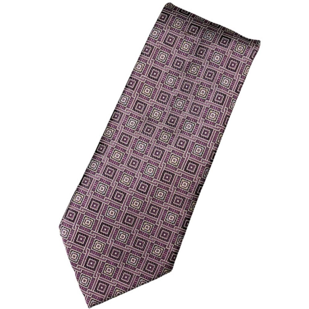 Enro Mens Silk Neck Tie Purple Long Tall Foulard Repeating Pattern Sophisticated